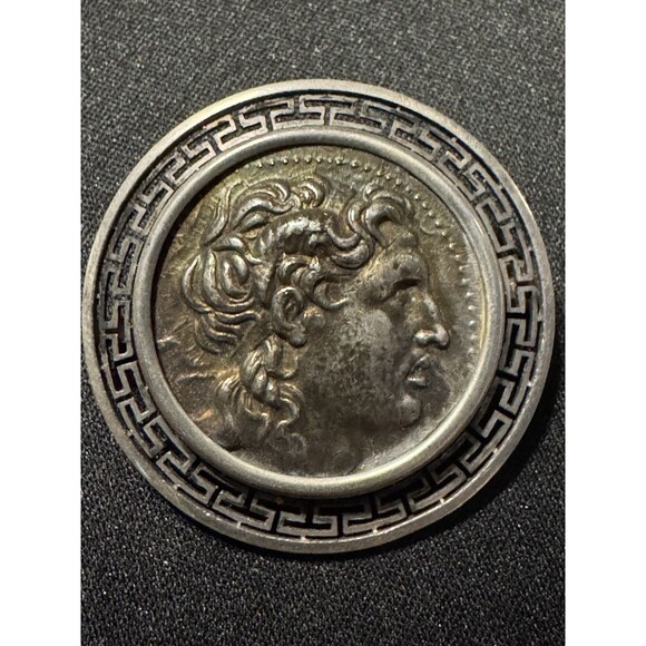 Greek Key Brooch, Vintage 925 Tested W/ 18k Acid, Heavy - Picture 5 of 6